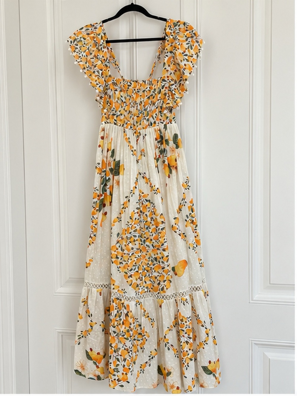 FARM Rio Cashew Ruffle Crossback Maxi Dress White Orange Floral S - Picture 10 of 16